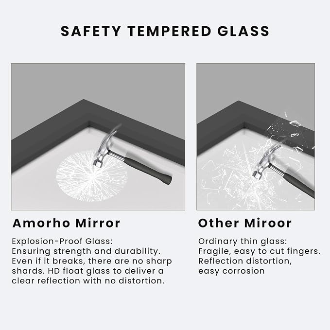 Amorho Black Bathroom Mirror, 24x36 Inch Thick Metal Framed Wall Mirrors - Image 4