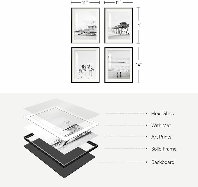 Framed Black and White Beach Wall Art, 4 Piece Coastal Photography Canvas - Image 9