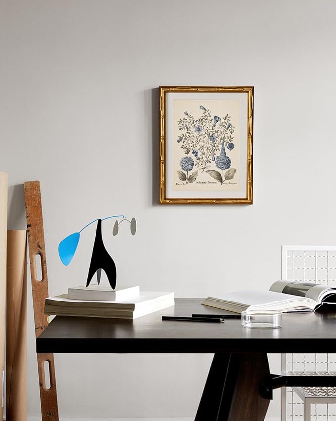 InSimSea Gold Bamboo Framed Canvas Wall Art, Retro Blue Hydrangea Botanical - Image 4