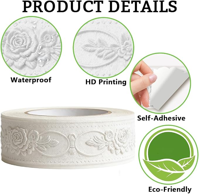 3D Wallpaper Border Floral White Wall Border Trim 197 x 4 Inch Elegant Rose - Image 6