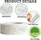3D Wallpaper Border Floral White Wall Border Trim 197 x 4 Inch Elegant Rose - Image 6