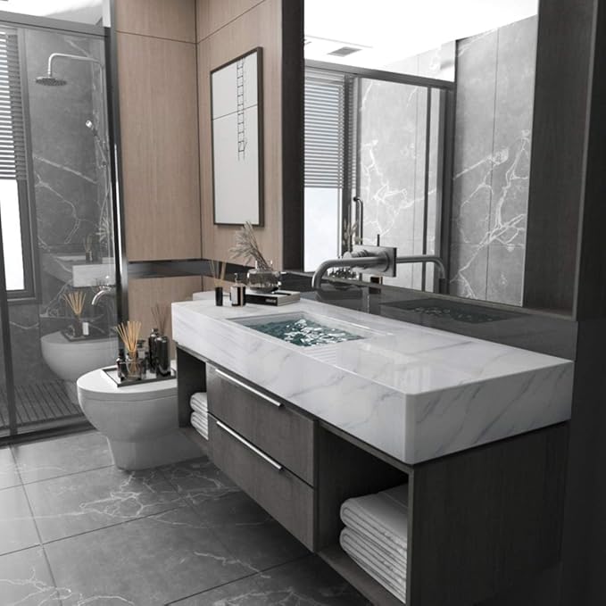 Large White Marble Granite Wallpaper Peel Stick Thicken 48x591inch Waterproof - Image 3