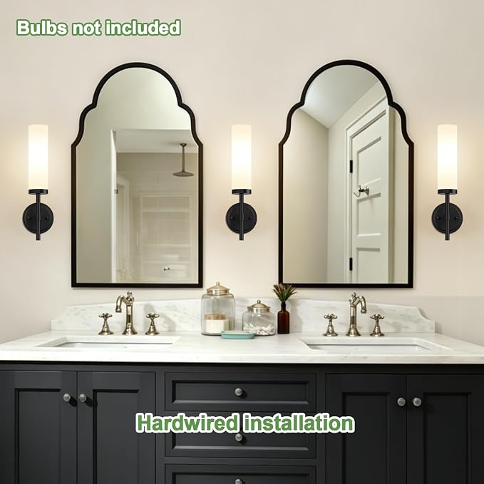 MOKATNG Wall Sconces Set of Two, Matte Black Bathroom Sconces - Image 3