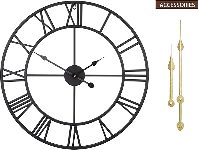 LEIKE Large Wall Clock, Non Ticking, Battery-Operated, Rustic Round Modern - Image 2