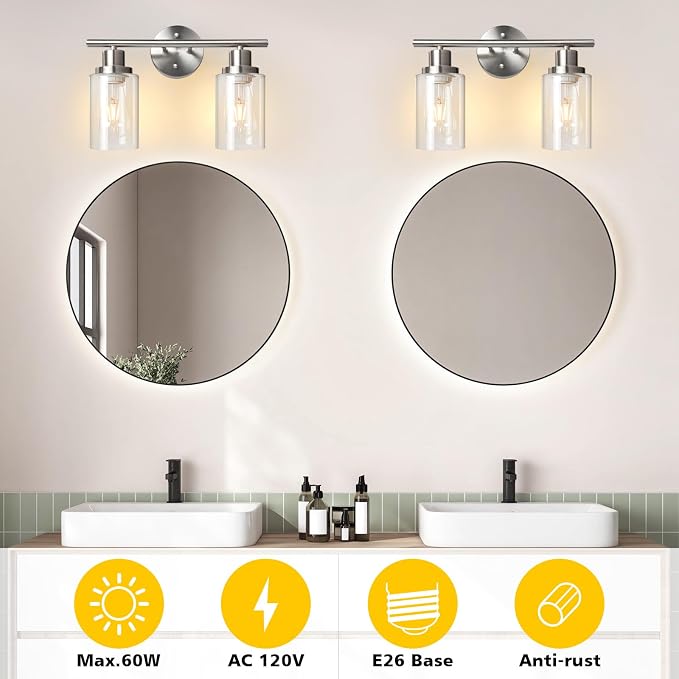 Unicozin 2 Light Vanity Lights, Brushed Nickel Wall Sconce Light - Image 5