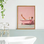 AtterrirArt Framed Pink Bathroom Wall Art, 12 * 16inch, Minimalist Bathtub - Image 3