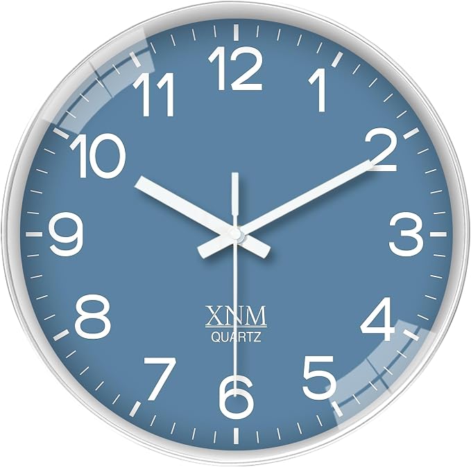 XNM Modern Blue Wall Clocks Battery Operated 10 Inch Classic Analog Clock by XNMwallclock