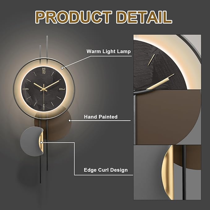 Modern Wall Clock for Living Room, Large Black Decorative Wall Clock - Image 6