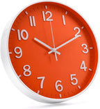Wall Clock 12 Inch Orange Modern Simple Quartz Decorative Clock Non-Ticking - Image 2