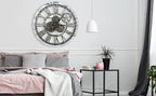 HOIBAI Vintage Industrial Wall Clock, 24 Inch, Rustic Natural Wood, Moving Gears - Image 3