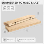 Homeforia 24 inch Natural Floating Shelf, High End Solid Real Wood 24inch Small - Image 3