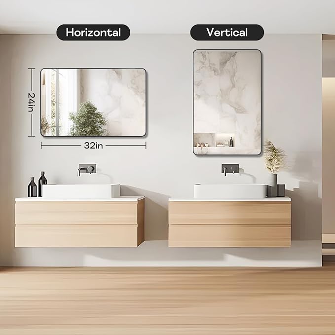 Black Framed Bathroom Mirror for Wall, Matte Black Rounded Corner Rectangle - Image 3