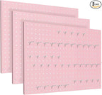 Peg Board, 3 Pack Metal Pegboard Panels Pink Pegboards Wall Organizer by MUWOOD