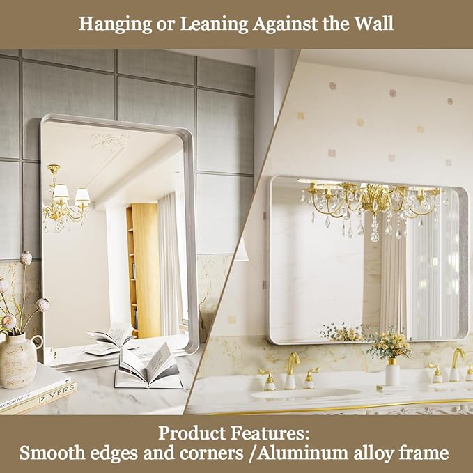 VooBang Bathroom Mirror 24x32 inch, Modern Round Corner Bathroom Vanity Mirror - Image 6