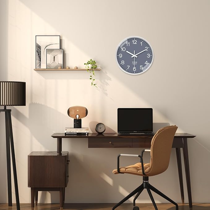 XNM 12 Inch Grey Modern Minimalist Wall Clocks Battery Operated Silent Non - Image 6