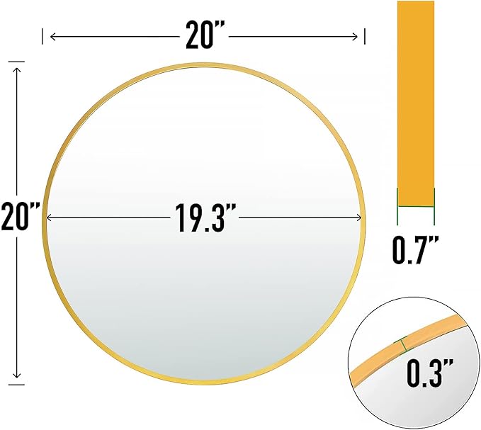 SCWF-GZ 20" Round Mirror Circle Wall Mounted Hanging or Against Wall Metal - Image 2