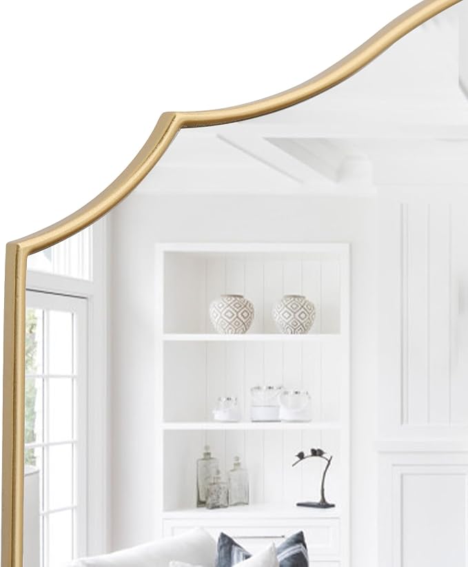 Besdomus Gold Scalloped Wall Mirror: 40"x29" Large Modern Minimalist Bathroom - Image 5