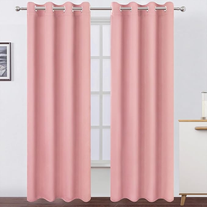 LEMOMO Blackout Curtains 52 x 90 Inch Long Pink Curtains Set of 2 Panels Room by Lemomo