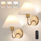 Wireless Wall Sconce Sets of 2, Pleated Shades Rechargeable Battery Operated - Image 9