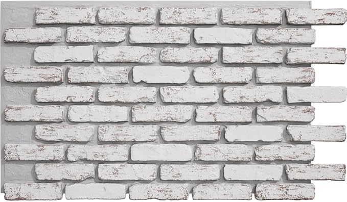 EverStone Aged Brick Faux Brick Panel, 46 7/8"W x 27"H x 1 1/4"D, Rustic White by EkenaMillwork