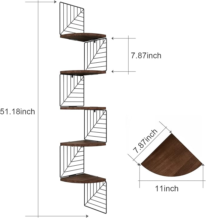 Love-KANKEI Corner Shelf Wall Mount of 5 Tier, Rustic Wood Floating Shelves - Image 3