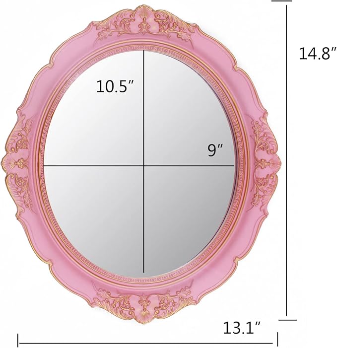 YCHMIR Vintage Decorative Wall Mirror 14.8 x 13.1 Inch Oval Mirror（Pink） - Image 4