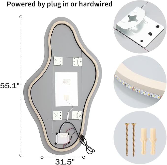 55″x31.5″ Modern Irregular LED Bathroom Mirror - Image 6
