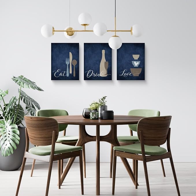 GUBIYU Premium Navy Blue Wall Art Set of 3, Large Dining Room Kitchen Signs - Image 4