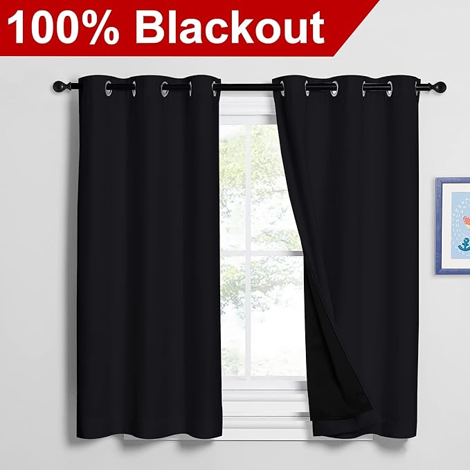 NICETOWN Black Out Curtains 54 inches Length Set of 2, 2 Thick Layers - Image 2