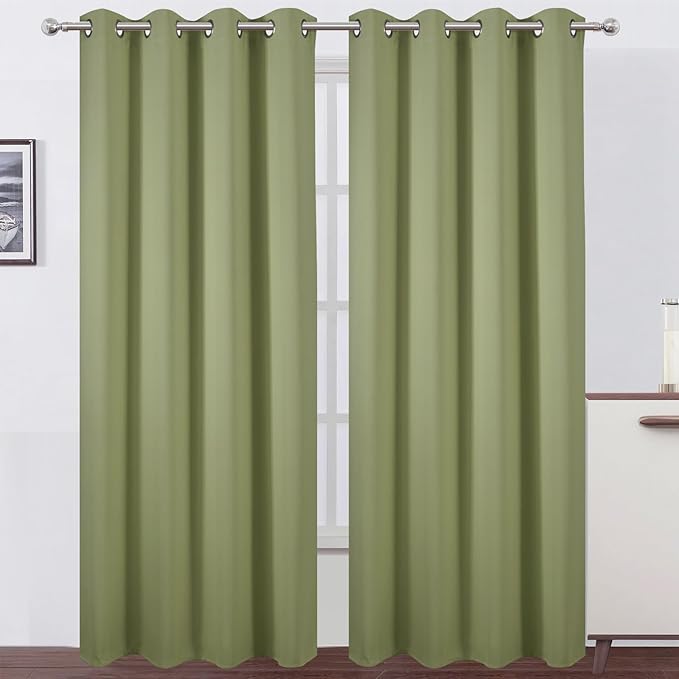 LEMOMO Blackout Curtains 52 x 90 inches Long Sage Green Curtains Set of 2 by Lemomo