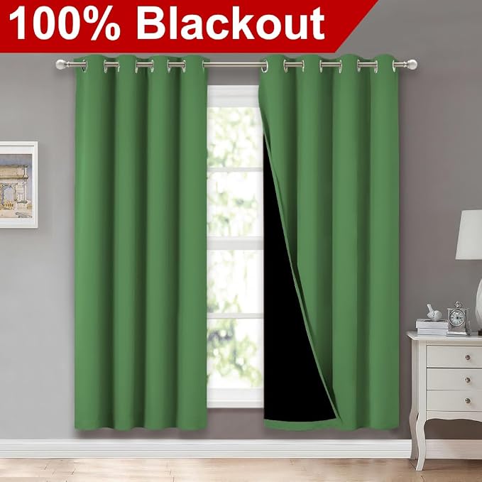 NICETOWN 100% Blackout Window Curtain Panels, Forest Green, 2 Pieces, 52-inch - Image 2