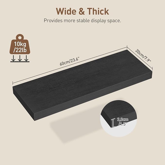 RALGEND Floating Shelves for Wall, 1.5" Thick Wall Shelf Set of 3 - Image 3