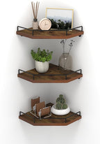 HORLIMER Floating Corner Shelf Wall Mount, 3 Pack Rustic Wood Corner Wall by HORLIMER
