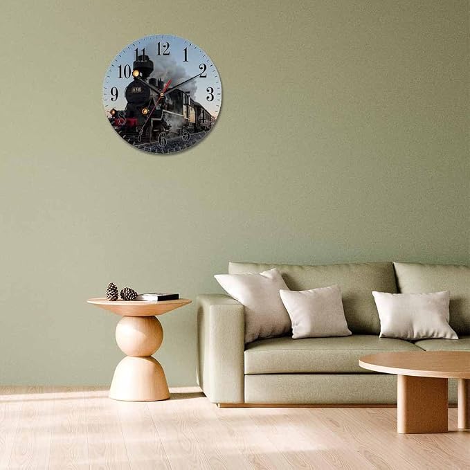 Mxocom Morning Train Wall Clock Old Steam Train Smoke Rairoad Sunrise 10 Inch - Image 7