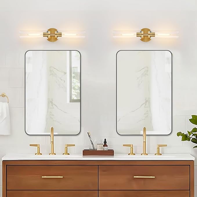 Wall Sconces Set of Two, Hardwired Brushed Gold Bathroom Sconces Wall Lighting - Image 7
