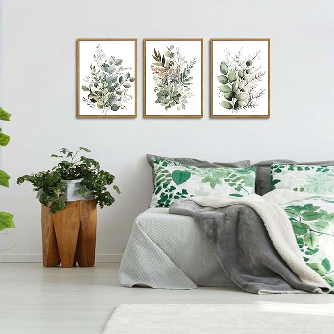 Bwodke Botanical Wall Art Plant Floral Watercolor Canvas Prints Set of 3 Framed - Image 8