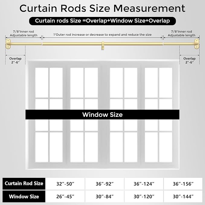Curtain Rods 36-120 Inch, 1 Inch Adjustable Long Heavy Duty Room Darkening - Image 8