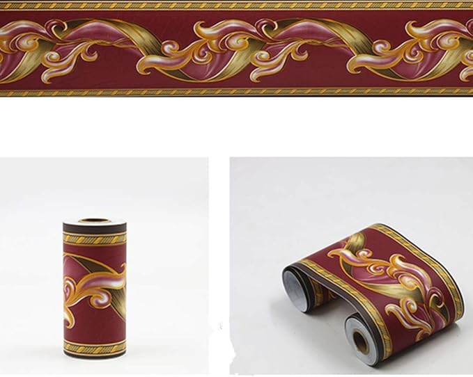 Elegant Peel Stick Red Floral Wallpaper Border Self Adhesive Molding Home - Image 3