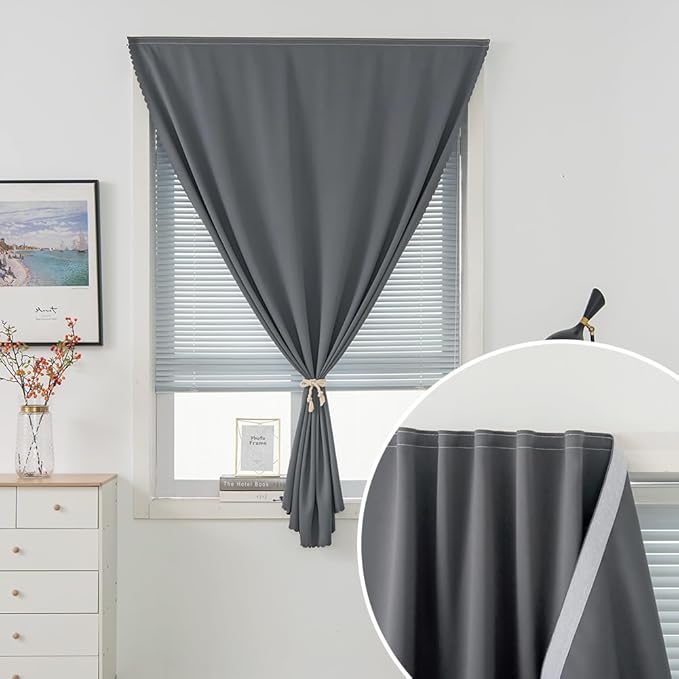 Magic Tape Stick On Curtains Window Shades Pull Down Blackout Window Cover - Image 5