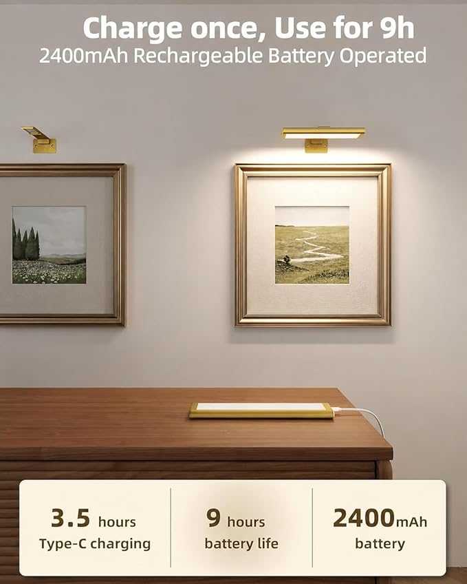 EZVALO Picture Light for Wall, Rechargeable 2400mAh Battery Lights Wireless - Image 5