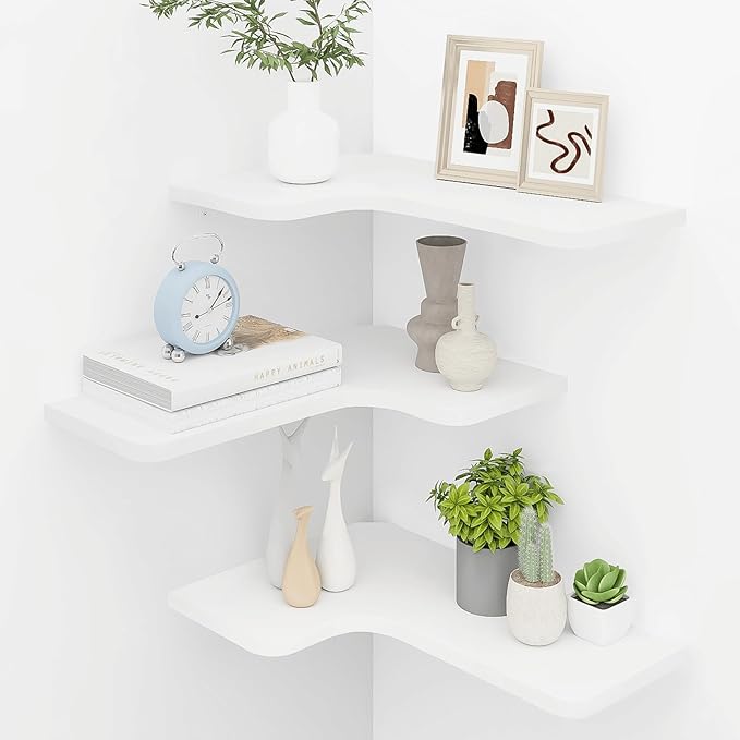 Homode Corner Floating Shelves, L-Shaped Wood Hanging Storage Shelf by Homode