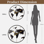 Large World Map Wall Clock, Metal Minimalist Modern Clock, Round Silent - Image 2