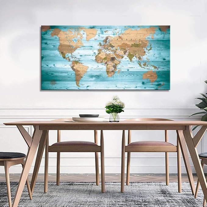 Large Wall Art Blue map of The World Painting Ready to Hang 36"x70"Large Framed - Image 3