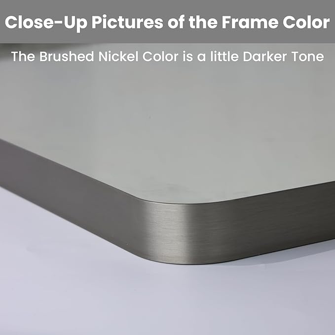 LOAAO 84X32 Inch Brushed Nickel Bathroom Mirror, Rounded Rectangle Silver Metal - Image 3