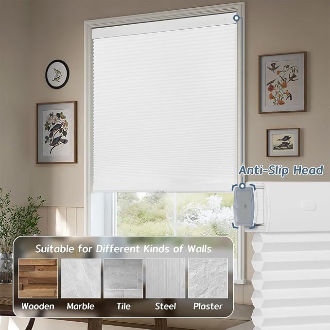 SEEYE No Drill Cordless Cellular Shades, Light Filtering Honeycomb Blinds - Image 2
