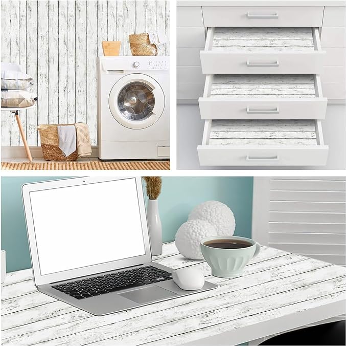 Arthome35.4 x 120 inches White Gray, Peel and Stick Wallpaper, Wood Contact - Image 4