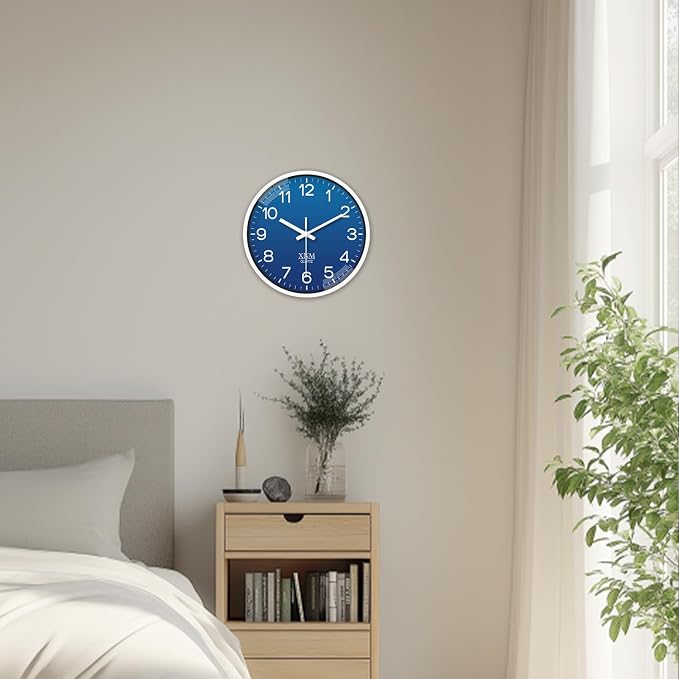 XNM 8 Inch Small Classic Navy Blue Wall Clocks Battery Operated Minimalist Wall - Image 4