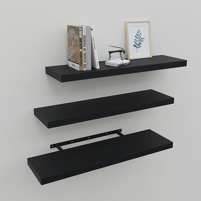 Upassion Floating Shelves for Wall Set of 3, Frame Display Black Floating Shelf by Upassion