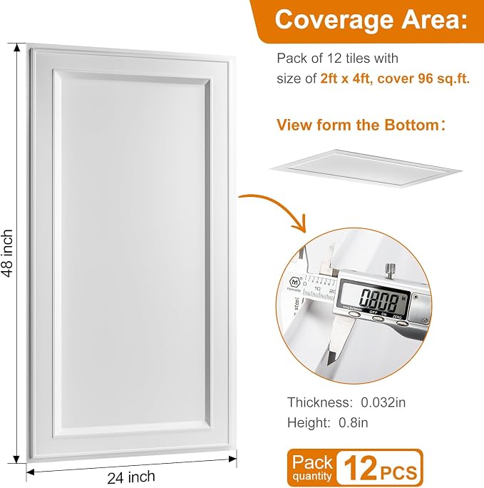 WOWSTAR 12-Pack 2x4ft Drop Ceiling Tiles, Waterproof Glue up Ceiling Panels - Image 5