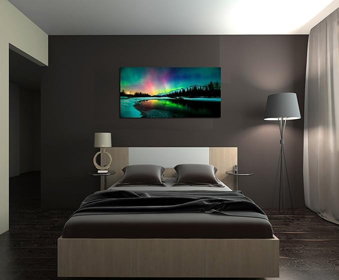 S01950 Wall Art Aurora scenery Painting on Canvas Stretched and Framed Canvas - Image 3